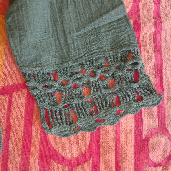 Trendy teal Boho open crochet top shirt cover up - Picture 8 of 15